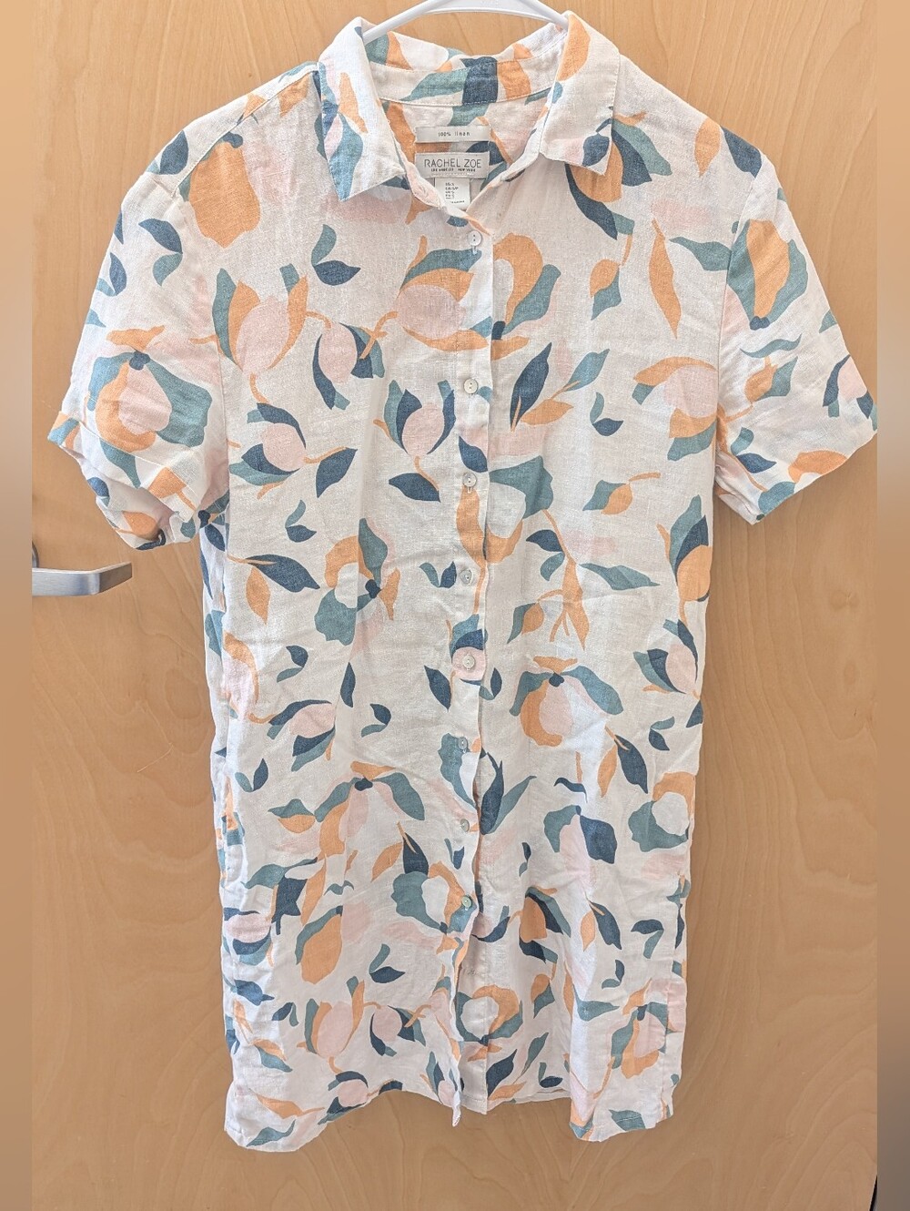 Rachel Zoe Floral Button-Down Shirt Dress 100% linen